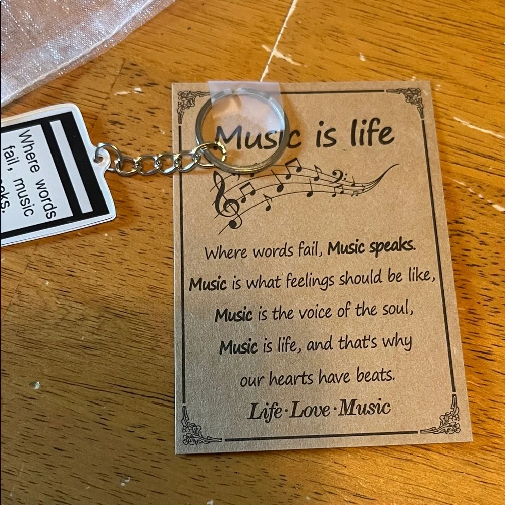 Music Is Life Quote Keychain with Organza Bag and Card